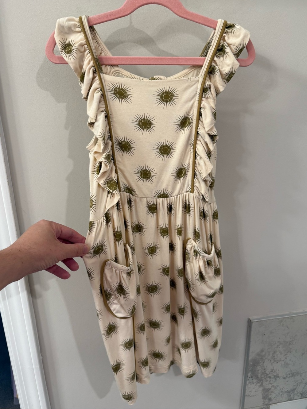 kate quinn Cream Dress with Olive Sunburst Print